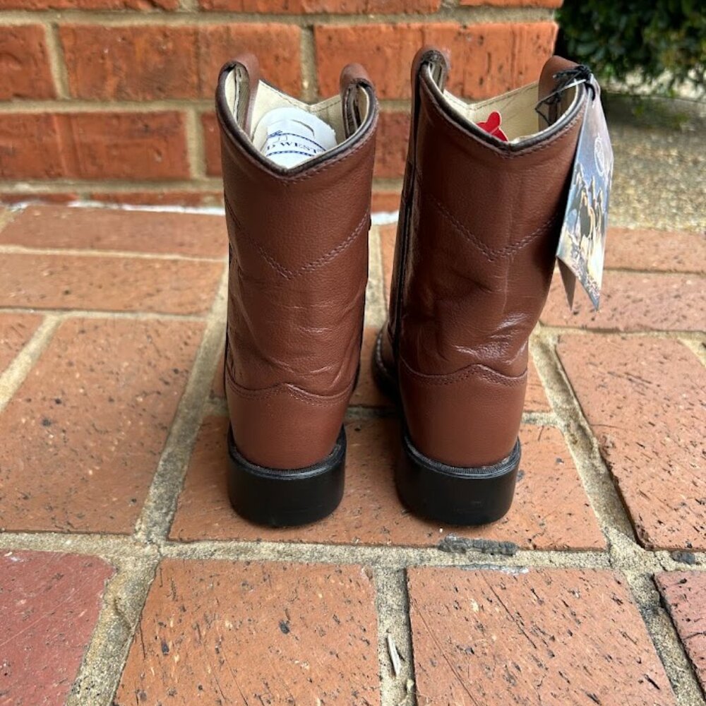 Old West Kids R Toe Brown Roper Boot - Picture 3 of 4